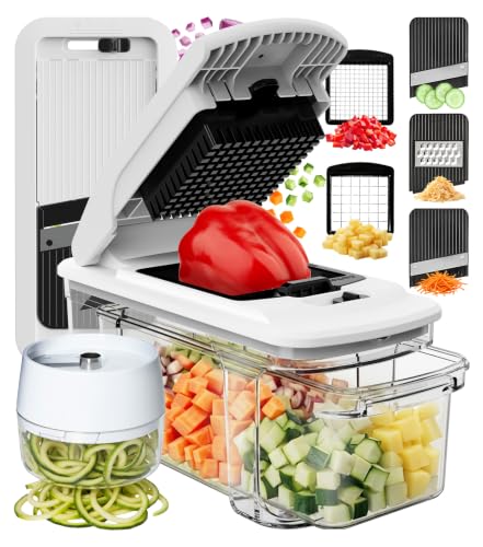 Fullstar XL Vegetable Chopper & Mandoline Slicer – Vegetable, Onion, Potato, Food, Veggie & Fruit Slicer, Dicer & Spiralizer with Pull-Out Catch Tray, Kitchen Gadgets & Gifts (6 in 1, Black/White)