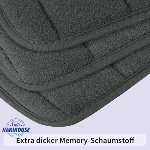 NAKIHOUSE Badematte Set 3-teilig aus Memory Foam, rutschfest & Saugfähig, Waschbar, Weich & Schnell Trocknend, Badezimmerteppich für Dusche, WC & Badewanne,Dunkelgrau – Bild 7