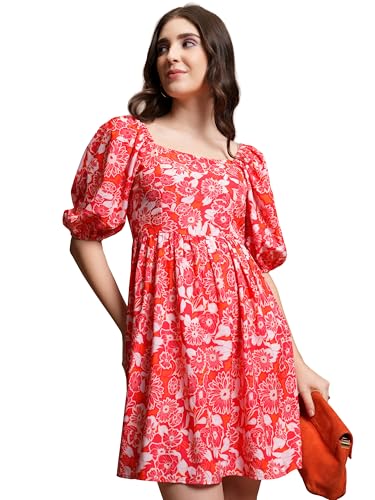 Image of Tokyo Talkies Women's Short Sleeves Square Neck Printed Dresses | Stylish| Casual