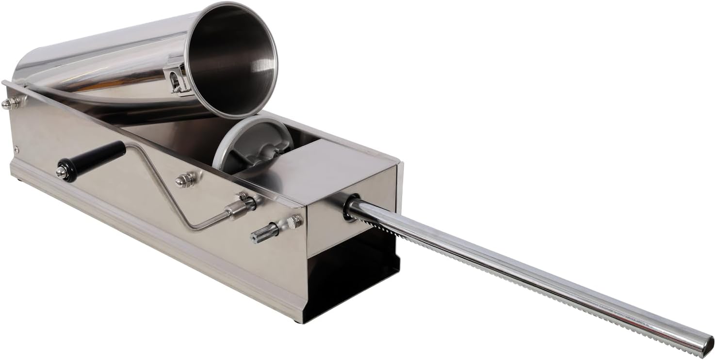 7L/15LBS Horizontal Sausage Stuffer Stainless Steel Silver Food Grade Home & Commercial Use Versatile