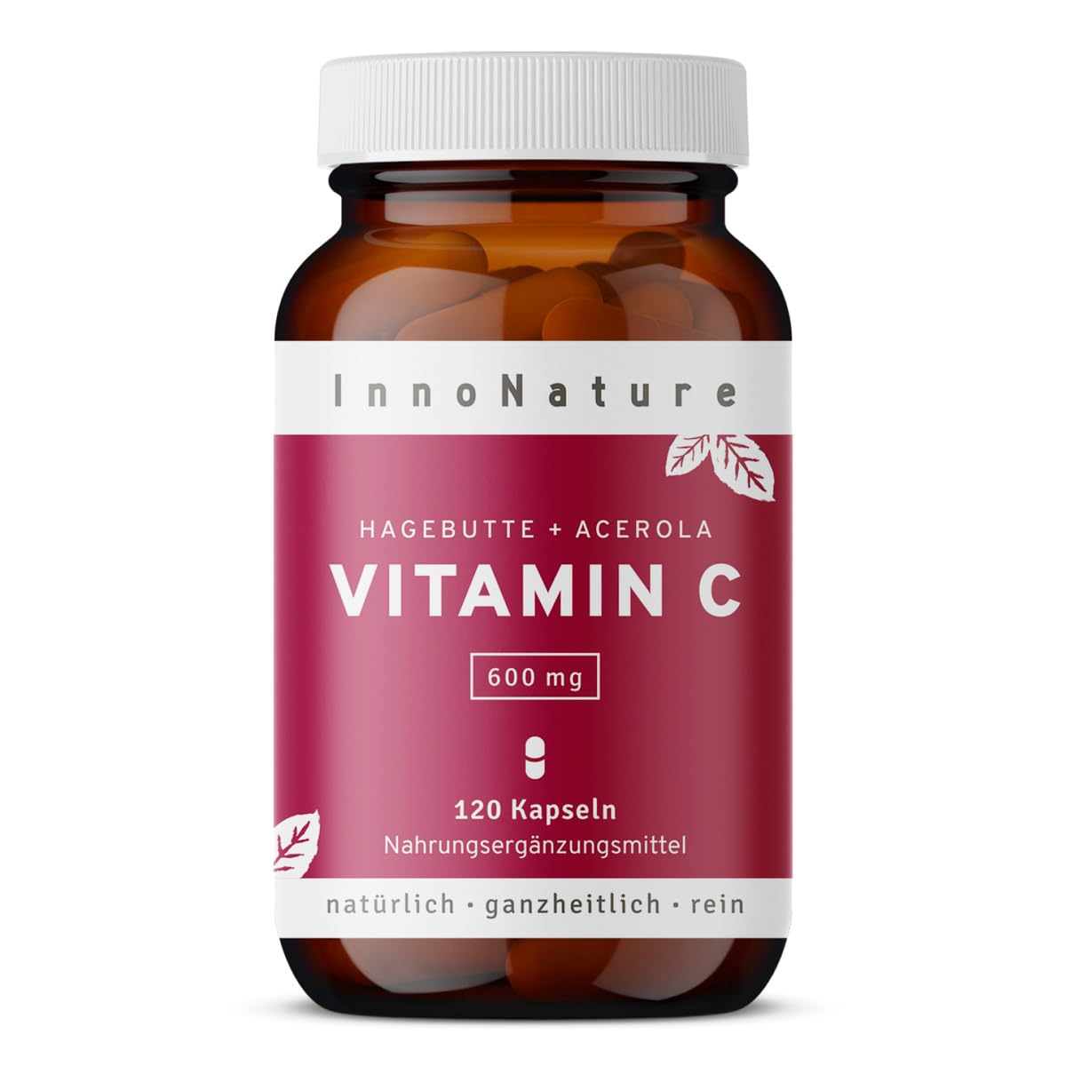 Hochdosiertes 600mg natürliches Vitamin C aus Acerola-Extrakt und Hagebutte-Extrakt. 120 Kapseln im 2 Monatsvorrat. Hohe Verwertbarkeit, vegan + hergestellt in DE.