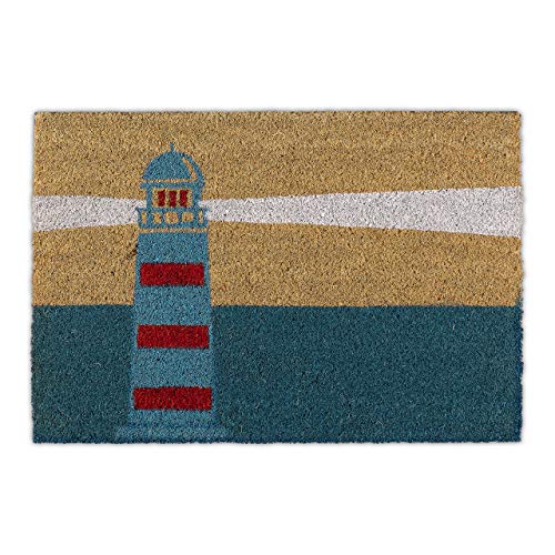 Relaxdays Paillasson Coco, 40 x 60 cm, Tapis d’entrée Motif Phare, antidérapant, intérieur et extérieur, Multicolore