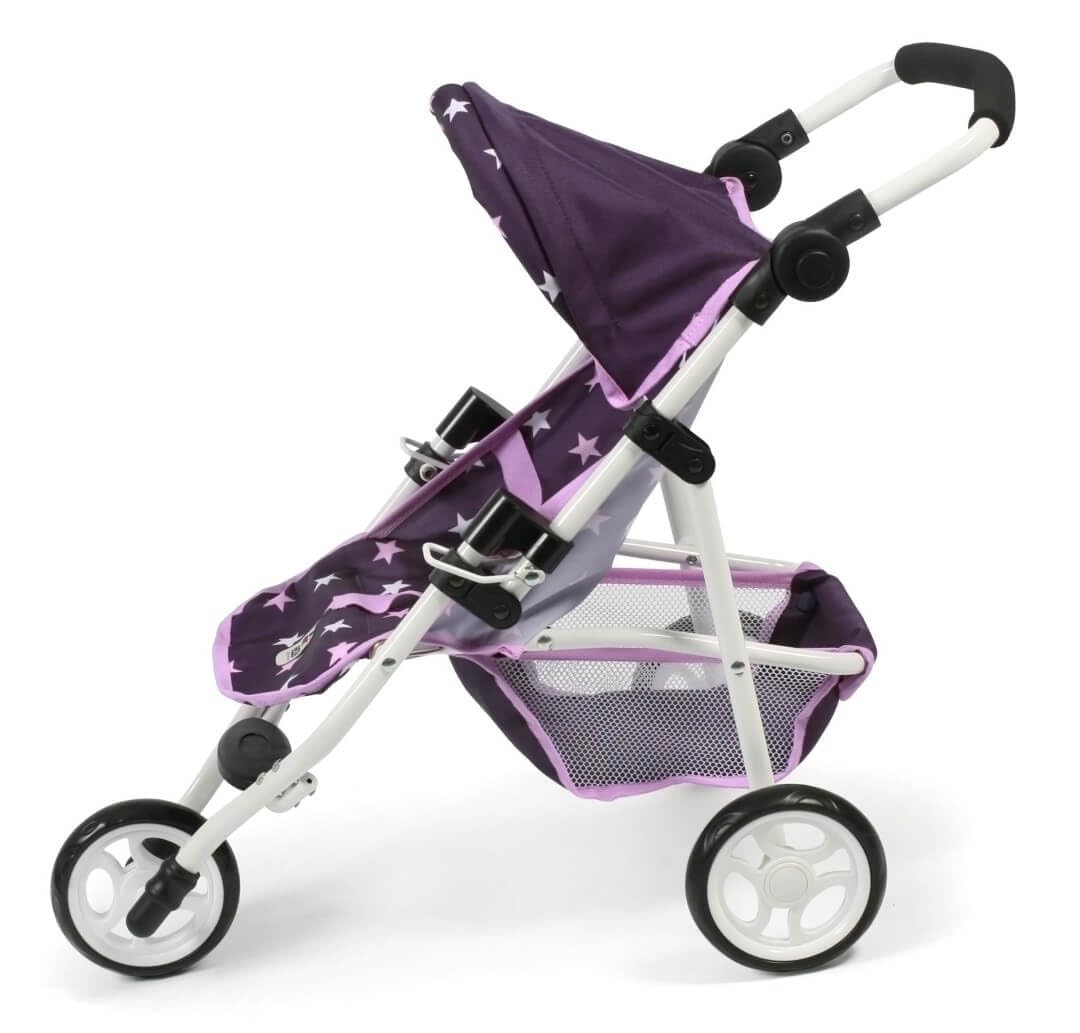 Bayer Chic 2000 - Lola Doll's Buggy, Jogging Buggy, Doll Jogger, Doll's Pram, Stars Purple, 70 x 33 x 62 cm