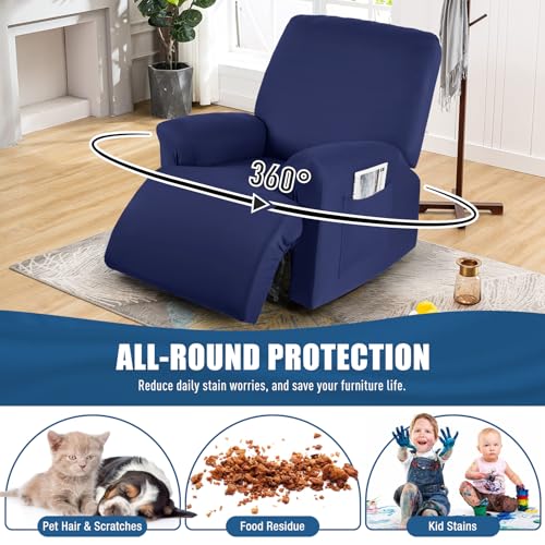 Image of TAOCOCO Stretch Recliner Chair Covers 3-Pieces Solid Furniture Covers Recliner Cover for Reclining Chair Slipcovers Feature Fitted Soft Washable Recliner Sofa Covers (1 Seat, Dark Blue)