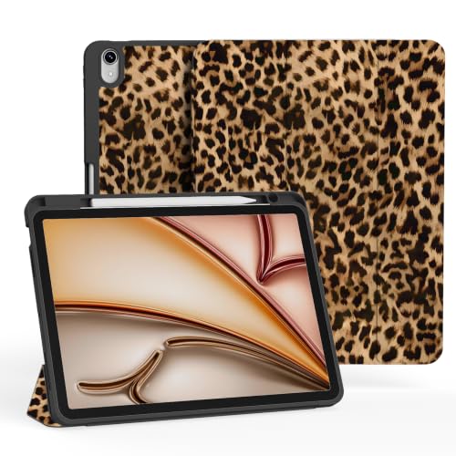 Ouinice Leopard Case for iPad Air 11 Inch M4/M3/M2 (2026/2025/2024) iPad Air 10.9-inch 5th/4th Generation Case (2022/2020) Protective Cover with Pencil Holder Trifold Stable Stand Brown Cheetah