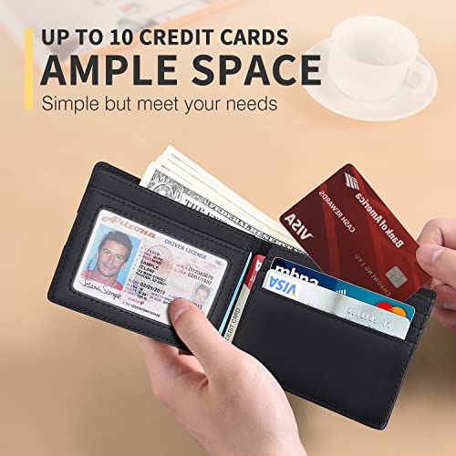 Image of RUNBOX Wallet for Men Slim Leather Bifold RFID Blocking Minimalist Front Pocket Design with Gift Box | Minimalist Front Pocket Design, Holds 8 Cards, RFID Protection, Gifts for Men on Birthdays, Father's Day, and Christmas