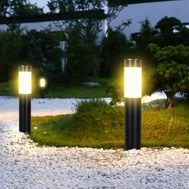 LightInTheBox 2 Pack Solar Path Light LED Bollard Lights Stainless Steel Outdoor Landscape Light IP44 Waterproof Outdoor Lights for Backyard Lawn Patio Garden