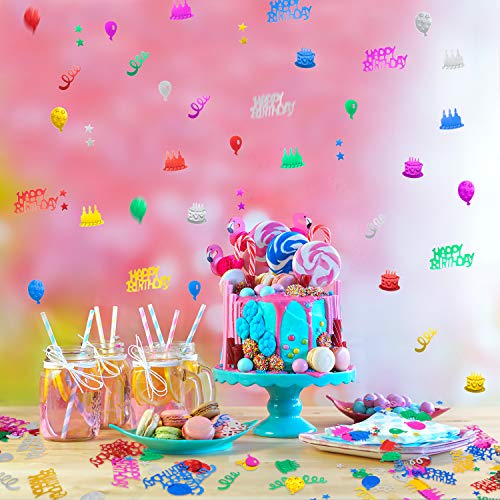 Image of WILLBOND 3000 Pieces Birthday Confetti Metallic Foil Balloon Cake Star | Happy Birthday Table Scatter, Glitter Confetti with Cake Balloon Star, Party Supplies for Baby Shower Carnival DIY