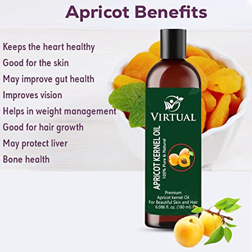 Image of VIRTUAL Pure Apricot Kernel Oil For Shine Hair, Skin Care, Moisturising Dry Skin & Cold Pressed Natural Oil (180ml)