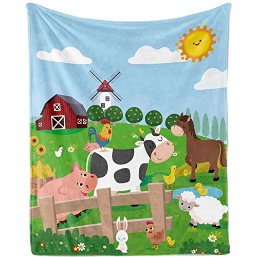 TUTUXMA Farm Animals Blanket, Theme Soft Plush Fleece Throw