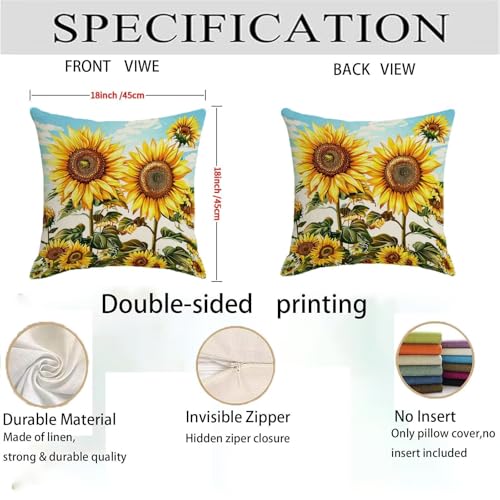 Housse coussin 80x80cm vintage en lin jaune imperméable lot de 2