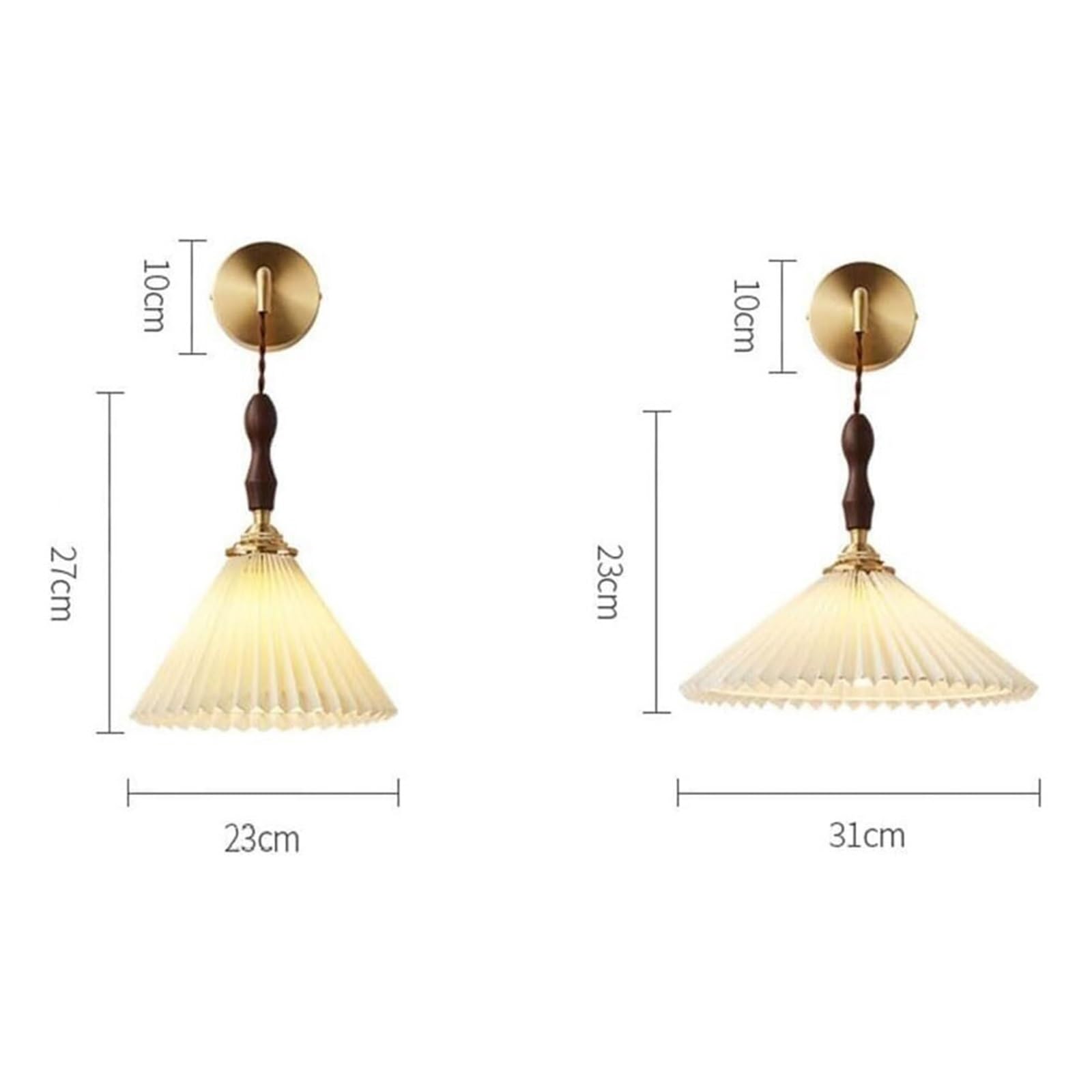Applique da Parete in Ottone Vintage con Paralume in Tessuto Plissettato, Lampada da Parete in Noce in Stile Giapponese per Camera da Letto, Comodino, Soggiorno, Lanterna da Parete