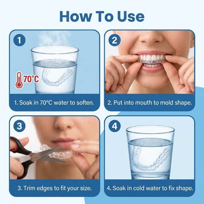 Protector Dental para Dormir 4 Piezas Férula de Descarga Transparente Moldeable con Caja Alivio Rechinamiento de Dientes para Hombre Mujer Protector Bucal Incoloro Ajuste Personalizado