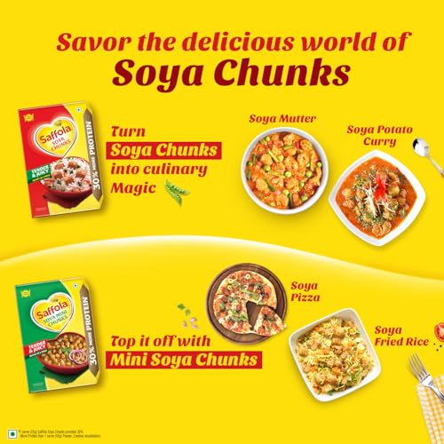 Image of Saffola Soya Chunks, Tender & Juicy, 53% Protein, 1kg (Pack of 3)
