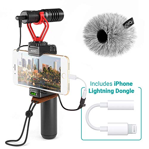 Movo Smartphone Video Rig with Shotgun Microphone, Grip Handle, Wrist Strap, and Lightning