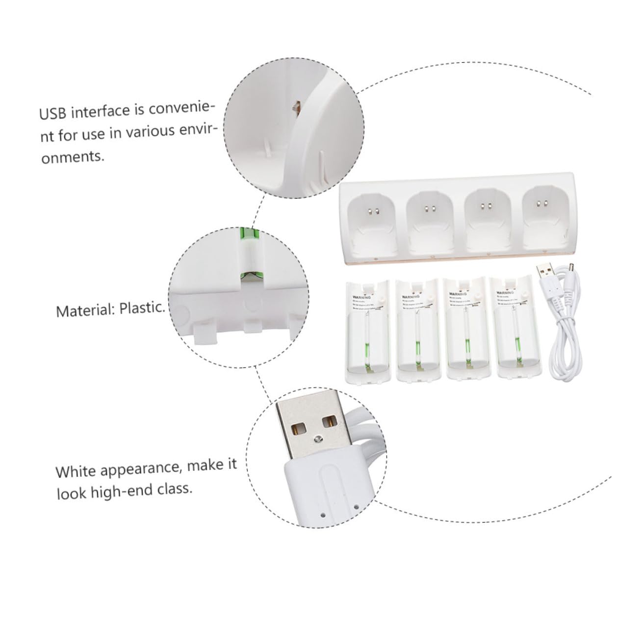 POPETPOP Adattatore per Batteria Ricaricabile Caricabatterie Slot Slot per Ricarica Batteria Compatto e Pratico Connessione USB Design Bianco