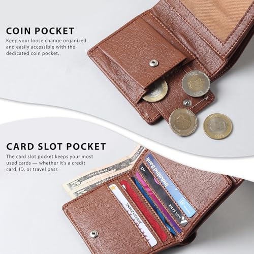 Image of VEMILIO Mens Wallet Belt Combo | Vegan Leather Bi-Fold Wallet with Coin Pocket & Reversible Belt | Gift Combo Set for Men & Boys (Tan)
