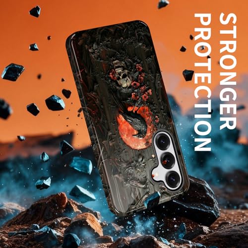 FBLLMPMZ for Samsung Galaxy A17 5G Case, Dual Layer Hybrid Protection, Shockproof, Slim & Durable Phone Cover for Women Girls, Red Moon Raven Skull - image 3