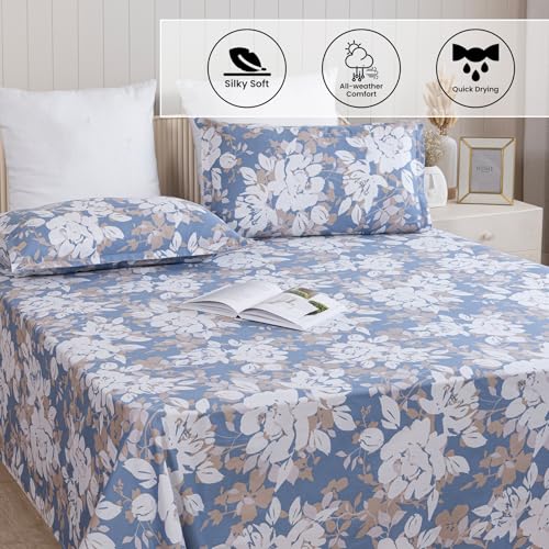 Image of HOMEMONDE Single Size Bedsheet | Cotton Flat Sheet with One Pillow Cover Soft Floral Bedsheet for Single Bed (60 x 90 Inches / 152 x 229 cm, Blossom Haze) | Perfect for Home Decor & Gifting
