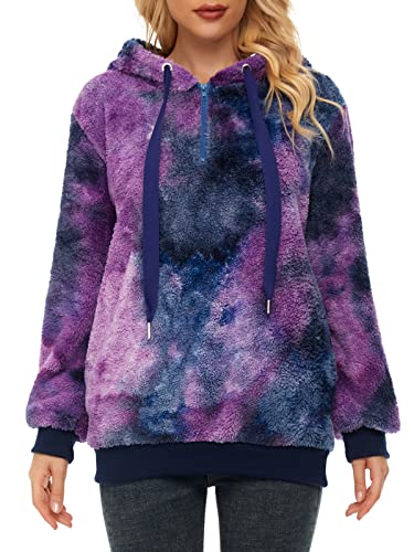 Century Star Womens Fuzzy Hoodies Pullover Sport Hoodie Oversized Pockets Hooded Sweatshirt Athletic Fleece Hoodies Y Blue Purple Tie Dye X-Large - Thumbnail 6
