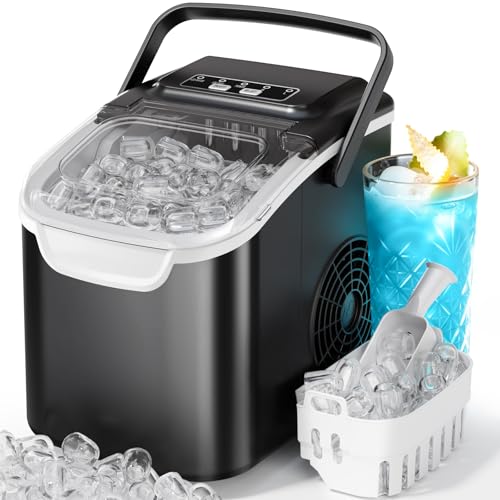 Kismile Countertop Ice Maker, 8 Cubes in 6 Mins, 26Lbs/Day Bullet Ice, Portable Ice Maker with 2 Sizes of Cubes, Self-Cleaning Ice Maker Machine with Basket & Scoop for Home/Kitchen/Office/P