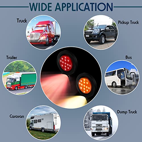 Retisee 16 Pcs 2.5" Round Clearance Lights 13 Led Front Rear Side Marker Indicators Lights Waterproof 12V Sealed Flush Mount Marker Lights For Truck Rv Car Bus Trailer Van Caravan Boat (Red, Amber) #TOP6