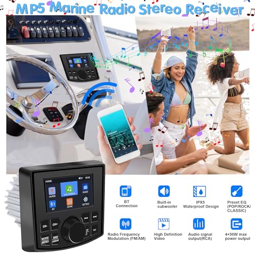 Image of Geloo Marine Stereo Boat Radio Receiver Digital Media Player MP5 Waterproof 4 inch Display Screen, Wireless Connection, AM /FM Radio Receiver, Watch HD Video