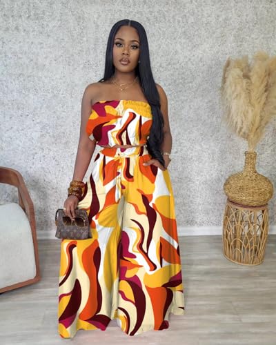 Image of Two Piece Sets for Women Summer Outfits Crop Tops and Wide Leg Pants Sets Sexy Jumpsuits Vacation Outfits with Pockets