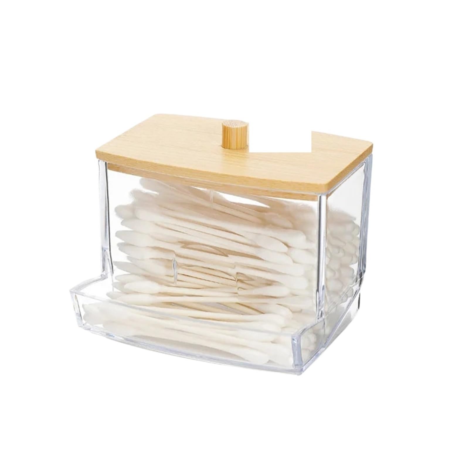 QuxetlRyz Cotton Swabs Container with Wood Transparent Box Pad Organizer Travel Cosmetic Storage Case Sundries Cotton Buds Holder(ColorJ)