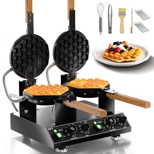 Image of PYY 2-Head Bubble Waffle Maker - 3100W Commercial Hong Kong Egg Waffle Maker,180 Rotate, Non-Stick Plate, 50-250℃ Adjustable Temp, Bubble Waffle Machine for Commercial Use, 110V, Black