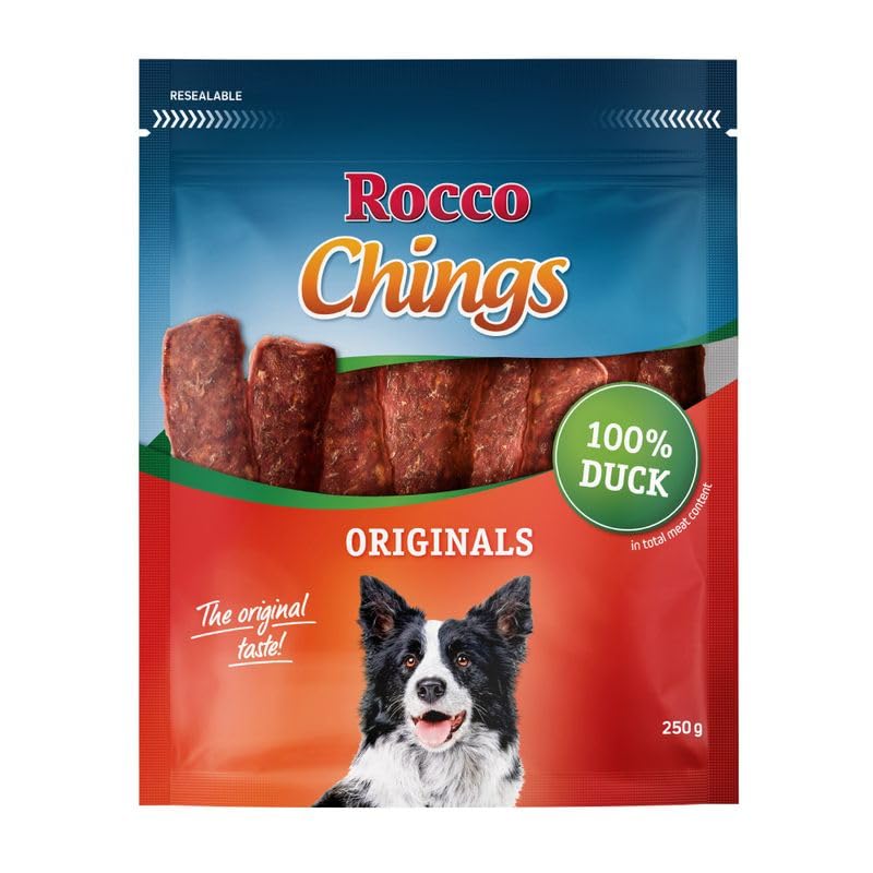 Gemischtes Probierpaket Rocco Chings Originals | Hundesnack | Hühnerbrust Streifen & getrocknet, Entenbrust, Rind | 900 g