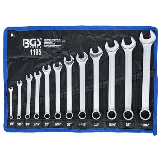 BGS 1195 | Maul-Ringschlüssel-Satz | 12-tlg. | Zollgrößen | SW 1/4" - 15/16" | inkl. Tetron-Rolltasche | Gabelringschlüssel