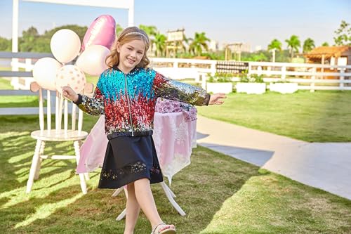 Image of GRACE KARIN Girls Sequin Jacket Kids Bomber Zip Outwear Sparkle Fall Top Cardigan Dress Coat Size 5-14