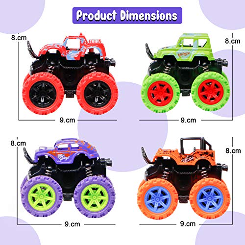 Image of Zest 4 Toyz Unbreakable Toys 4Wd Mini Monster Trucks Diecast Inertial 360 Degree Rotating Off-Road Climbing Vehicle| Toy Car For Kids (Set Of 4),Multicolor