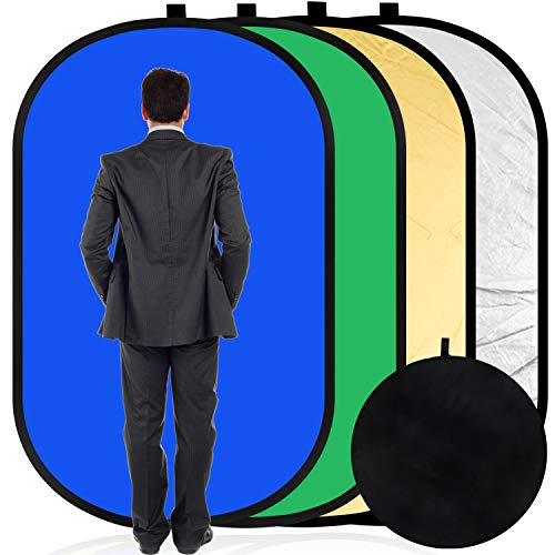 Konseen Faltbarer Pop-Up-Hintergrund mit Reflektor-Panel, 4-in-1, 100 % Baumwoll-Musselin, wendbar, für Fotostudio…