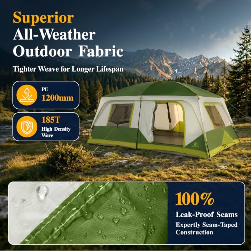 LET'S CAMP Carpa Camping Familiar para 10 Personas, 2 Habitaciones con Divisor, Verde miniatura 5
