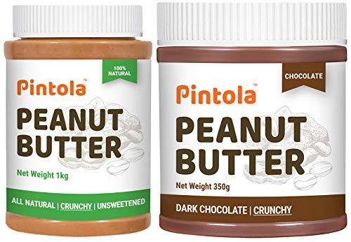 Image of Pintola All Natural Peanut Butter (Crunchy) (1 kg) (Unsweetened, Non-GMO, Gluten Free, Vegan) + Pintola Choco Spread Peanut Butter (Crunchy) (350g)
