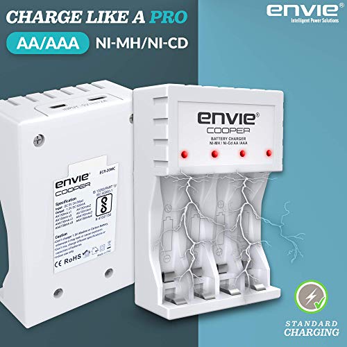 Image of ENVIE (ECR 20 MC+4xAA1000) Standard Rechargeable Battery Charger for AA & AAA Ni-mh /Ni-Cd, LED Indicator, 600MA Output Current, with 4xAA1000 Rechargeable Batteries