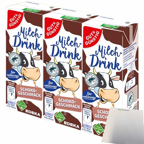 Gut&Günstig Milchdrink Schoko vollmundiger Schokogeschmack mit fettarmer Milch und Papier-Trinkhalm (3x200ml) + usy Block