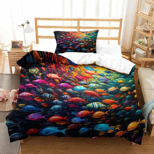 Housse de couette poisson coloré en microfibre 135x200 cm - 3