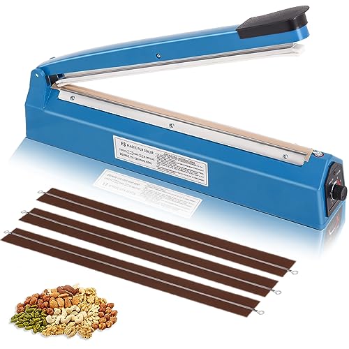 Image of 16 Inch Impulse Heat Sealer Machine for Plastic Bags PE PP Bags and Kraft Paper Bag, Cookie Bag Sealer, Manual Poly Bag Hot Seal Sealing Machine with Extra Replace Element Grip