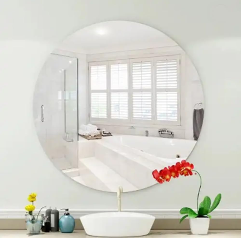 Deenz Frameless Glass Round Mirror Hd Wall Mirror For Vanity Bathroom Bedroom Bevelled 80Cm