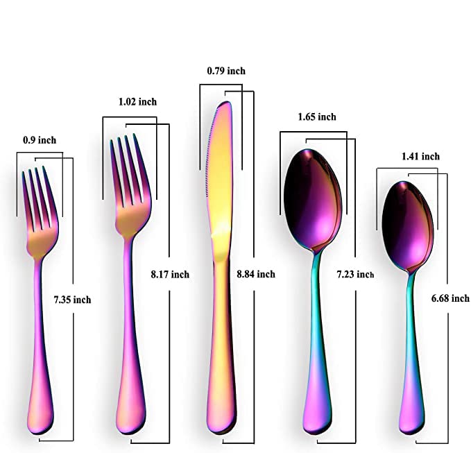 Image of Premium Daily Use Cutlery Stainless Steel Luxury Flatware Serving Dinner Spoon Fork Knife Reusable Mirror Finish for Home Kitchen Dining Table and Gifts (Set of 20, Multicolour)