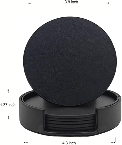 Miniatura 2 de Posavasos negros para bebidas, juego de 6 posavasos de cuero con soporte para posavasos, perfectos para mesa de café y escritorio de oficina (negro)