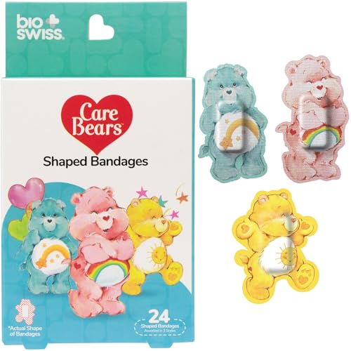 BioSwiss Care Bears Bandages Classic Care Bear Shaped Self Adhesive Bandage Set Latex Free Sterile Wound Care 24 Count