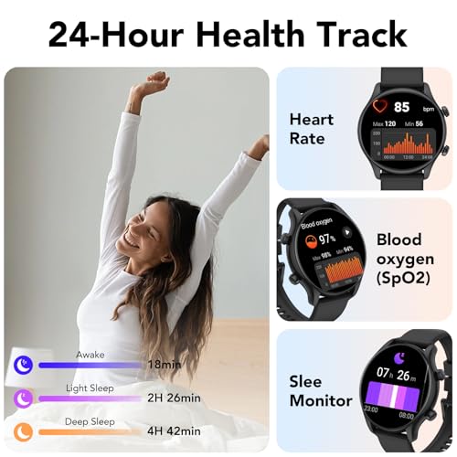 Smartwatch Herren Damen Rund mit Telefonfunktion,1.39" HD Uhr,100+ Sportmodi Watches for Men,Fitnessuhr Herren mit SpO2 Pulsuhr Schlafmonitor,IP68 Wasserdicht,für iOS Android, Mattes Schwarz – Bild 6