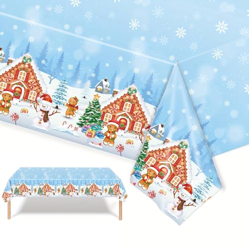 Mantel de Navidad con diseño de hombre de jengibre azul, 137 x 274 cm, mantel de Navidad, rectangular, mantel de Navidad, mantel de comedor, camino de mesa grande