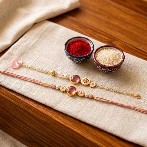 Image of CraftVatika Bracelet Rakhi for Brother and Bhabhi with Gift Combo Set, Kundan Stone Rakhi for Bhaiya Bhabhi, Premium Rakhis for Rakshabandhan, Bracelet Lumba for Bhabhi, Fridge Magnet with Tillak Set