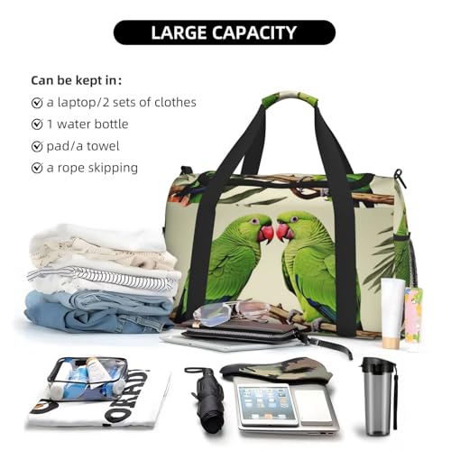 Travel Duffel Bag Lightweight Waterproof Carry On Tote Bag Foldable Weekender Overnight Bags Couple Parrots Olive Sport Gym Bag For Women Men4