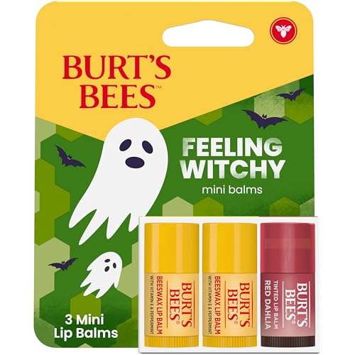 Burts Bees Feeling Witchy Halloween Minis Classic Beeswax and Red Dahlia Tinted Lip Balm Gift Set 100% Natural Origin Lip Care 3 Tubes 0.049 Oz. (Package May Vary)